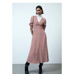 H&M Red and White Patterned Maxi Dress